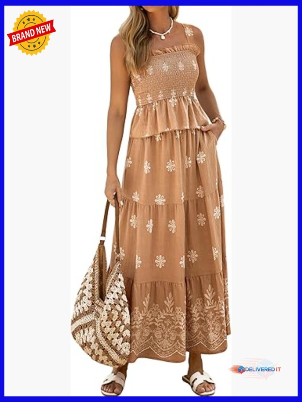 Boho Floral 2 Piece Skirt Set Smocked Tank Maxi Skirt with Pockets
